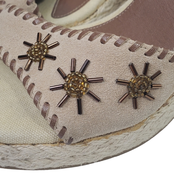 GUESS Wedge Espadrille Lace Up Sandals Proper Beaded Cream Beige Sz 7 - Picture 4 of 12